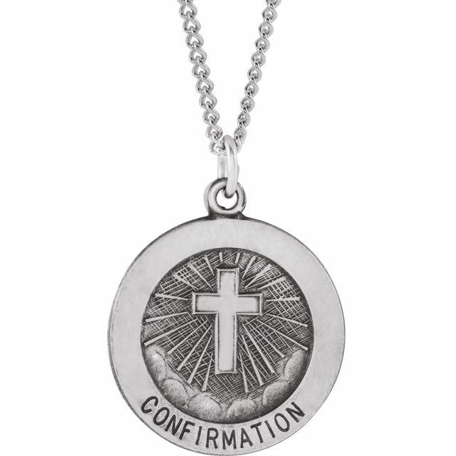 Sterling Silver 18 mm Confirmation Medal with Cross 18" Necklace