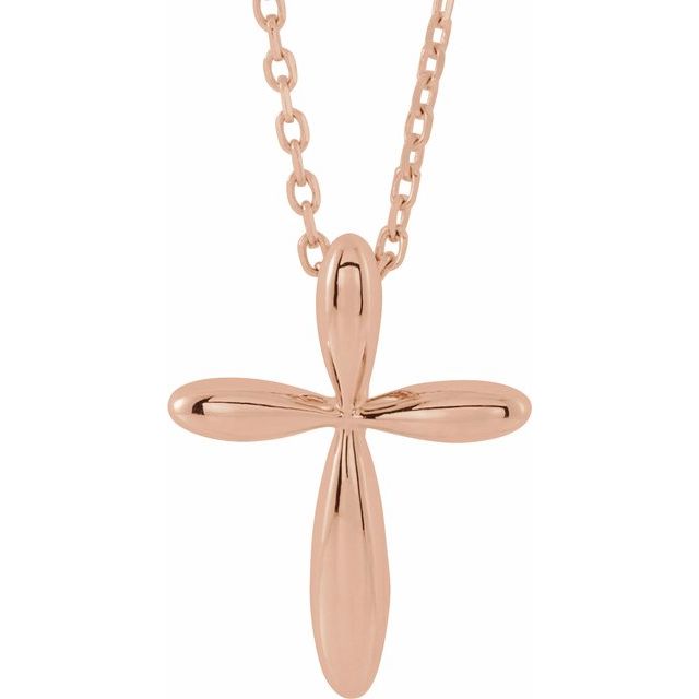 14K Rose 14.65x11.2 mm Cross 16-18" Necklace