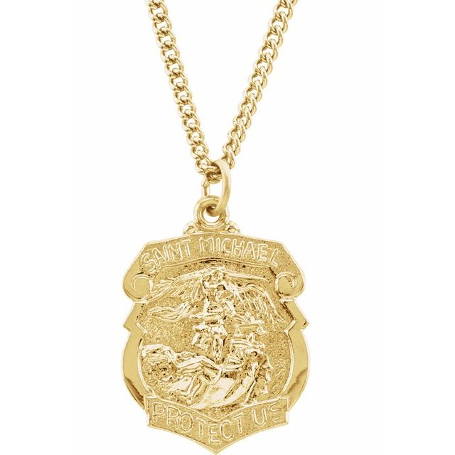 24K Yellow Gold-Plated 28.6x20.87 mm St. Michael 24" Necklace