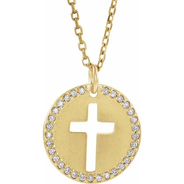 14K Yellow .07 CTW Natural Diamond Pierced Cross 18" Necklace