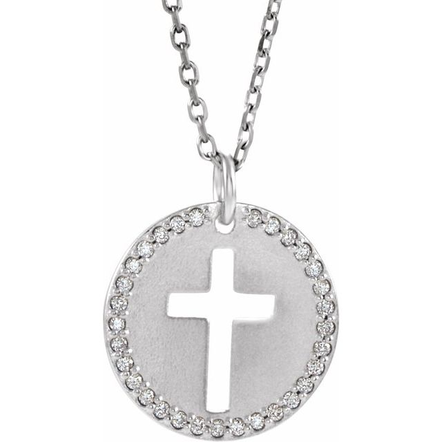 Sterling Silver .07 CTW Natural Diamond Pierced Cross 18" Necklace