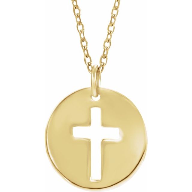 14K Yellow .07 CTW Natural Diamond Pierced Cross 18" Necklace