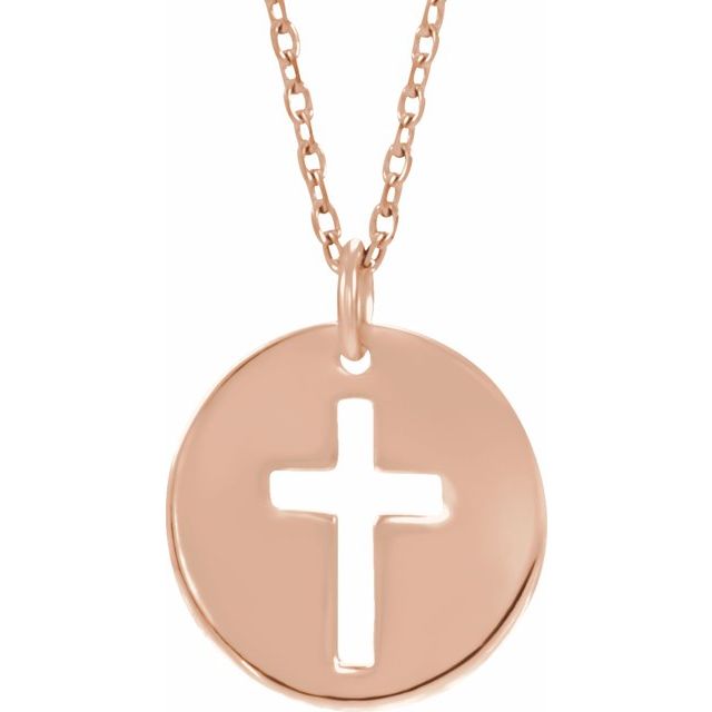 14K Rose .07 CTW Natural Diamond Pierced Cross 18" Necklace