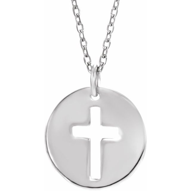 Sterling Silver .07 CTW Natural Diamond Pierced Cross 18" Necklace