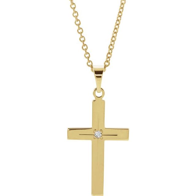 14K Yellow .01 CT Natural Diamond Cross 18" Necklace