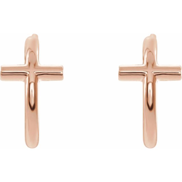 14K Rose 11.8 mm Cross Hoop Earrings