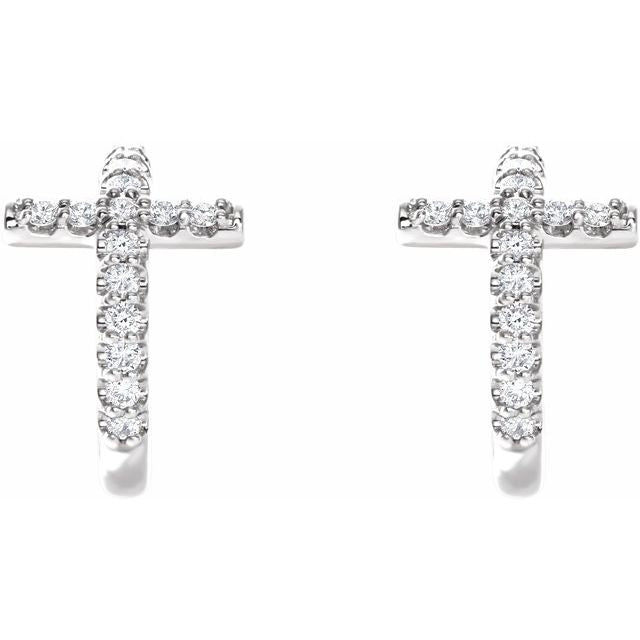 Sterling Silver 1/4 CTW Natural Diamond Cross 12.15 mm Hoop Earrings