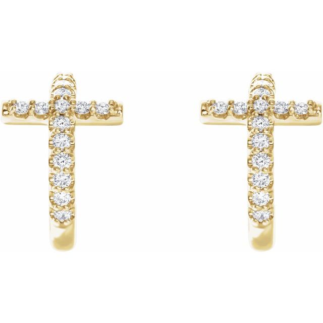 14K Yellow 1/4 CTW Natural Diamond Cross 12.15 mm Hoop Earrings