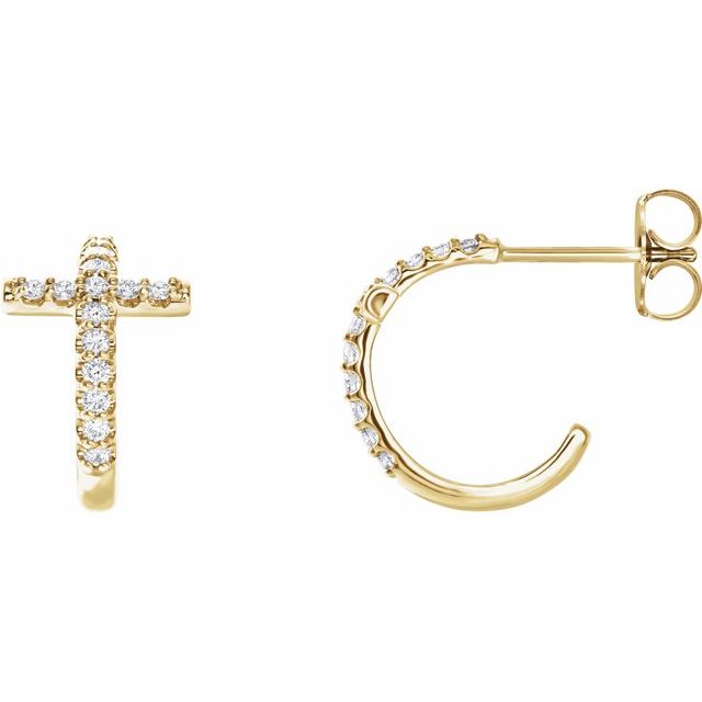 14K Yellow 1/4 CTW Natural Diamond Cross 12.15 mm Hoop Earrings