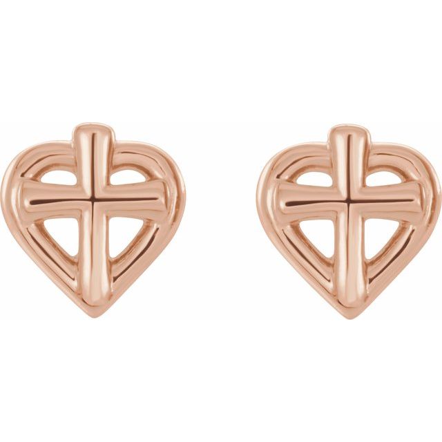 14K Rose Cross with Heart Youth Earrings