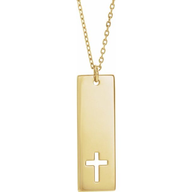 14K Yellow Engravable Pierced Cross Bar 16-18" Necklace