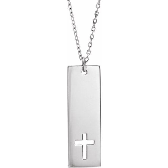 Sterling Silver Engravable Pierced Cross Engravable Bar 16-18" Necklace