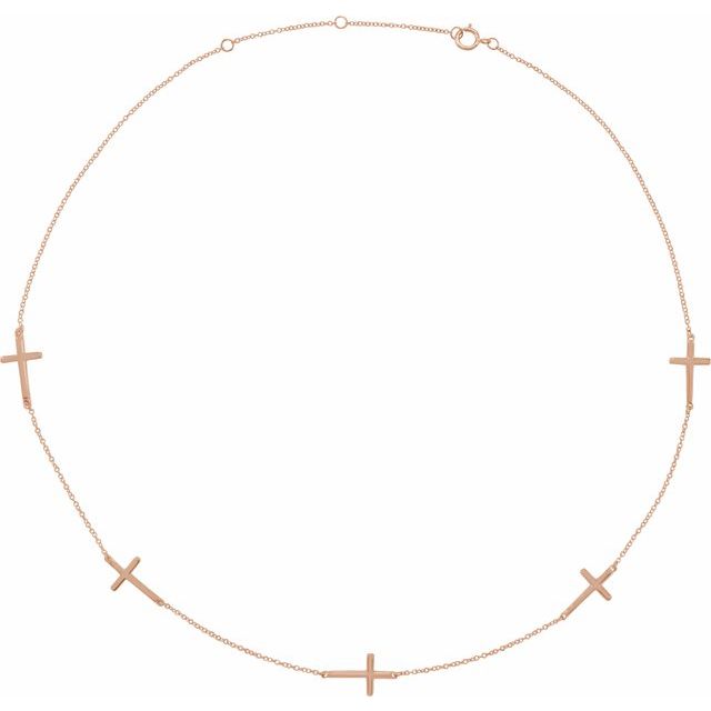 14K Rose 5-Station Cross Adjustable 16-18”