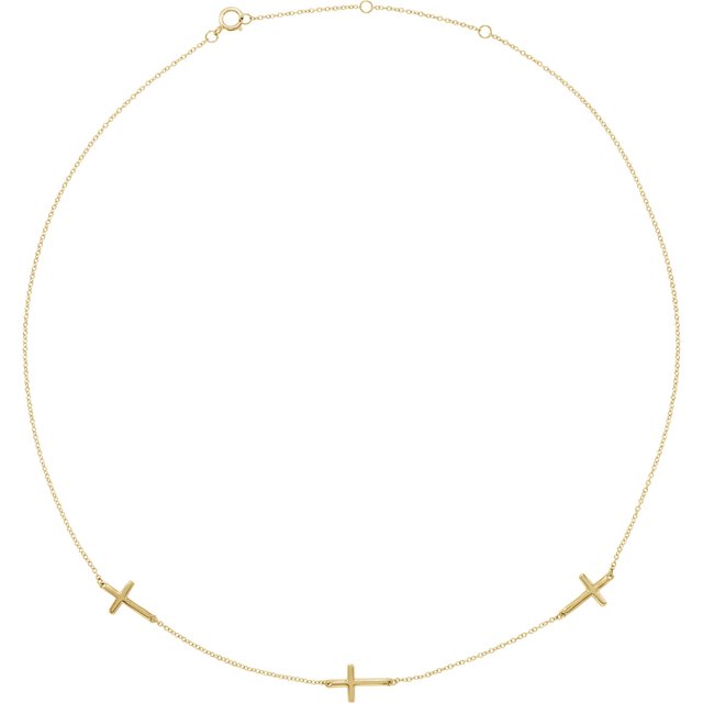 14K Yellow 3-Station Cross Adjustable 16-18” Necklace