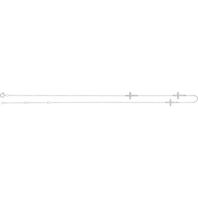14K White 1/4 CTW Natural Diamond 3-Station Cross 16-18” Necklace