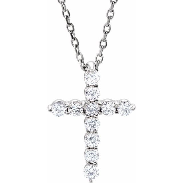 Platinum 1/4 CTW Natural Diamond Cross 16-18" Necklace
