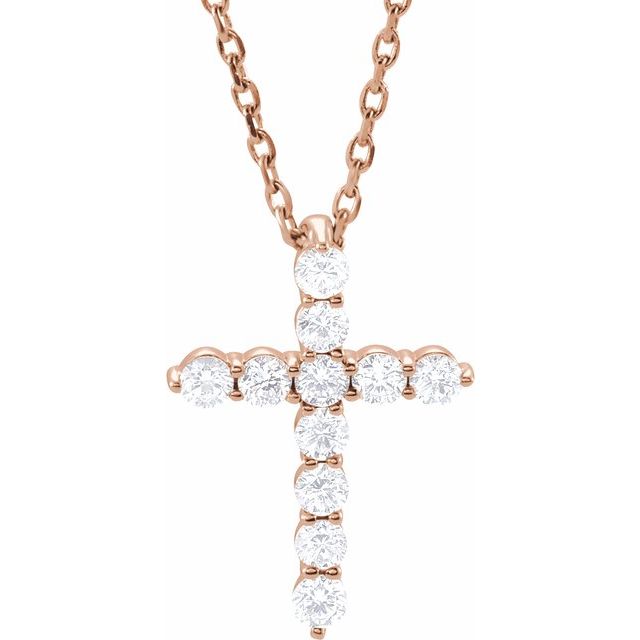14K Rose 1/4 CTW Natural Diamond Cross 16-18" Necklace