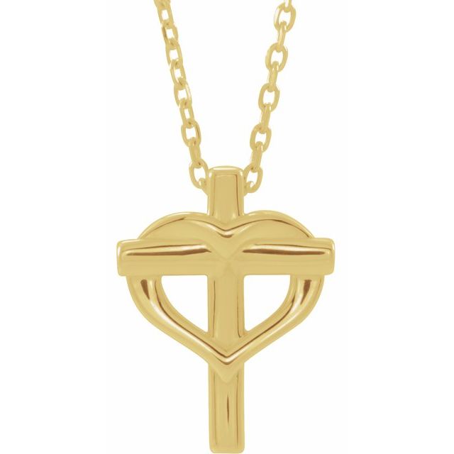 14K Yellow Youth Cross with Heart 15" Necklace