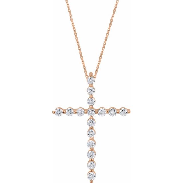 14K Rose 1  CTW Natural Diamond Cross 18" Necklace