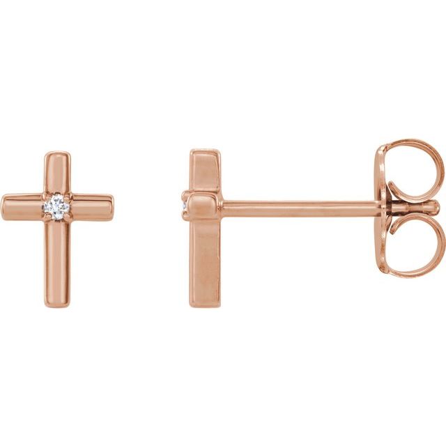 14K Rose .01 CTW Natural Diamond Cross Earrings