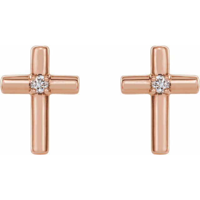 14K Rose .01 CTW Natural Diamond Cross Earrings