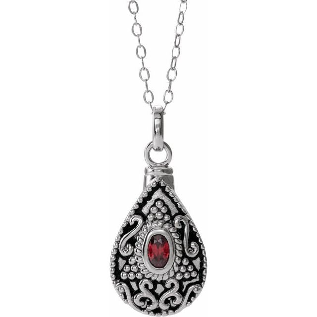 Sterling Silver 6x4 mm Oval January Birthstone Ash Holder 18" Necklace