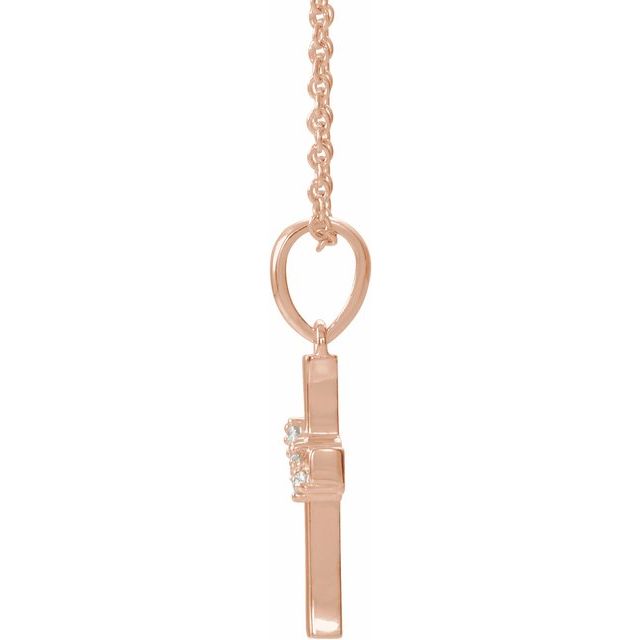14K Rose .06 CTW Natural Diamond Cluster Cross 16-18" Necklace