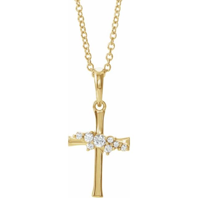 14K Yellow .06 CTW Natural Diamond Cluster Cross 16-18" Necklace