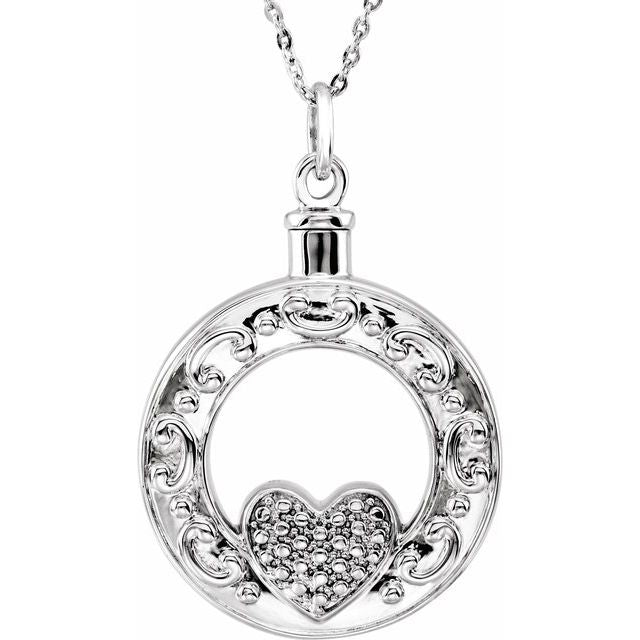 Sterling Silver Celebration of Life Heart Ash Holder 18" Necklace