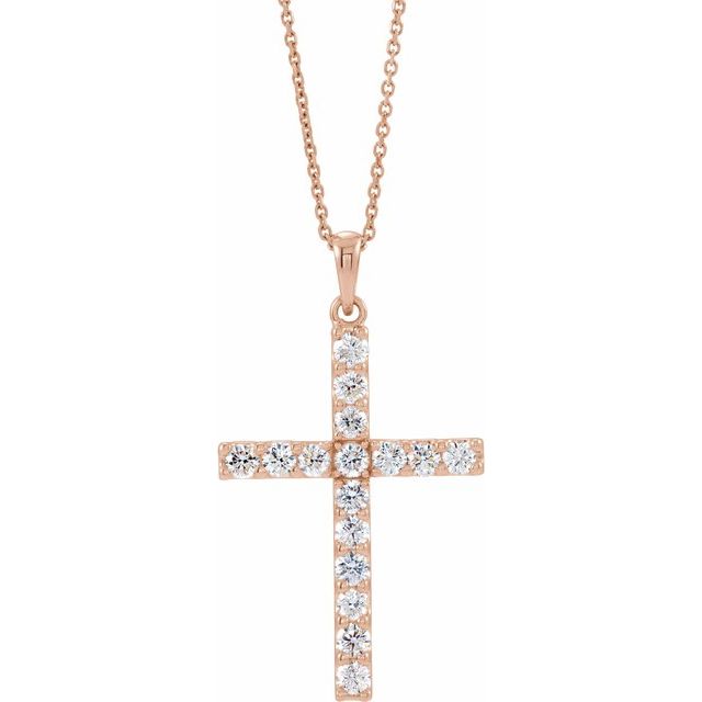 14K Rose 1/10 CTW Natural Diamond Cross 18" Necklace
