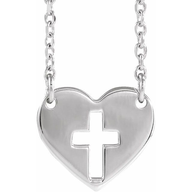 Sterling Silver Pierced Cross Heart 16-18" Necklace
