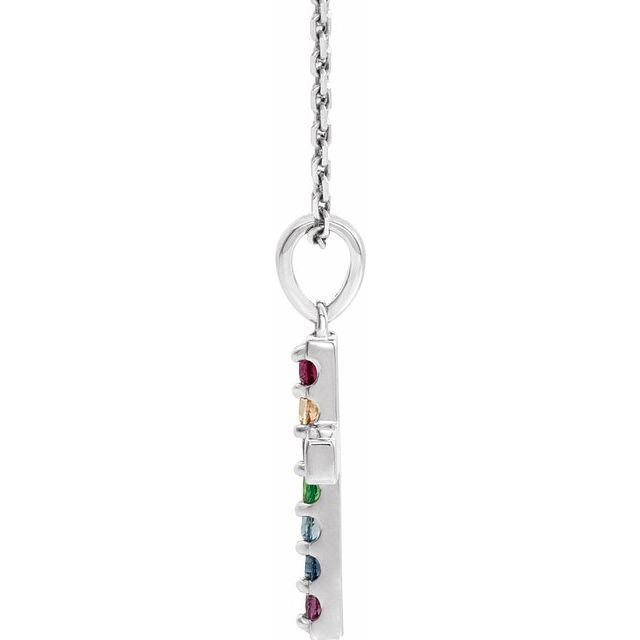 Sterling Silver Natural Multi-Gemstone Cross 16-18" Necklace