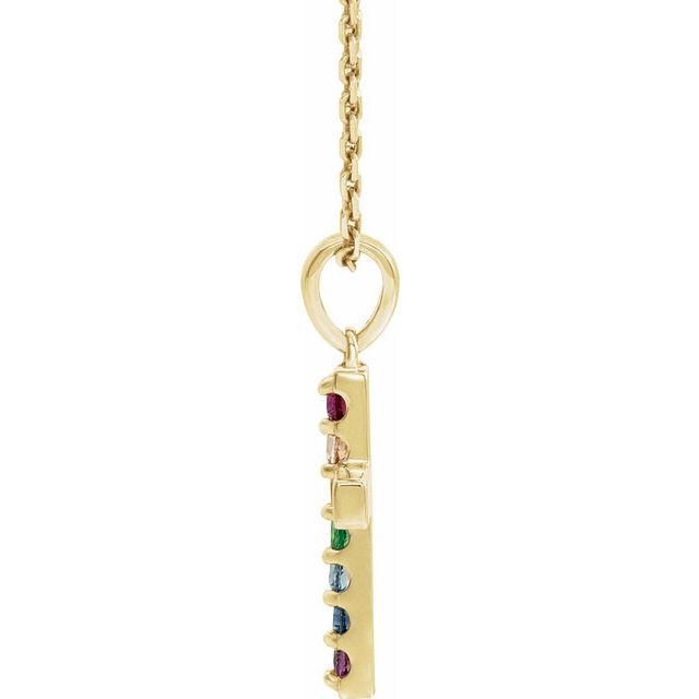 14K Yellow Natural Multi-Gemstone Cross 16-18" Necklace