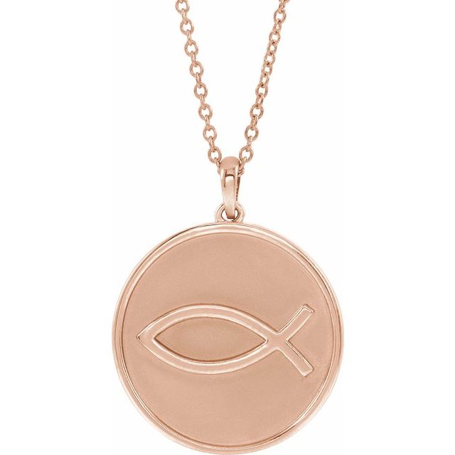 14K Rose 20.3x18.4 mm Ichthus (Fish) 16-18" Necklace