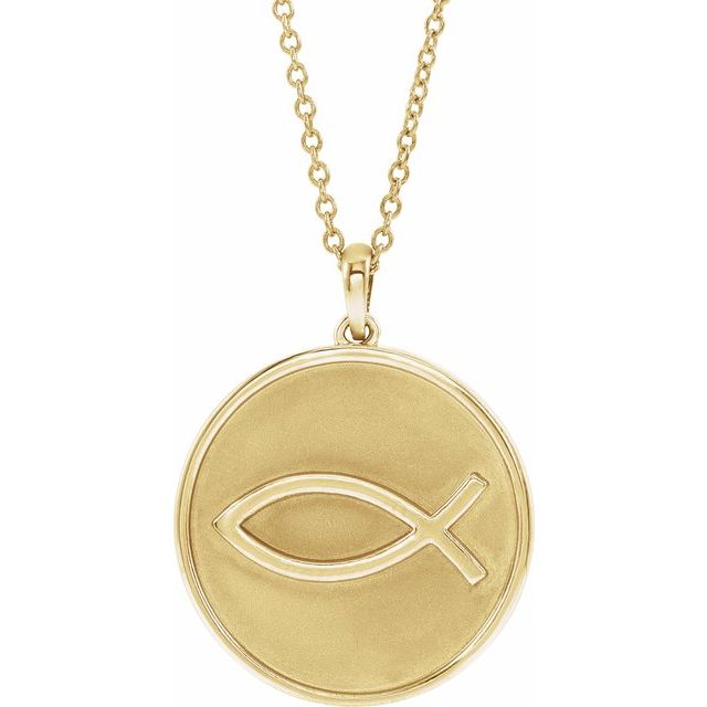 14K Yellow 20.3x18.4 mm Ichthus (Fish) 16-18" Necklace