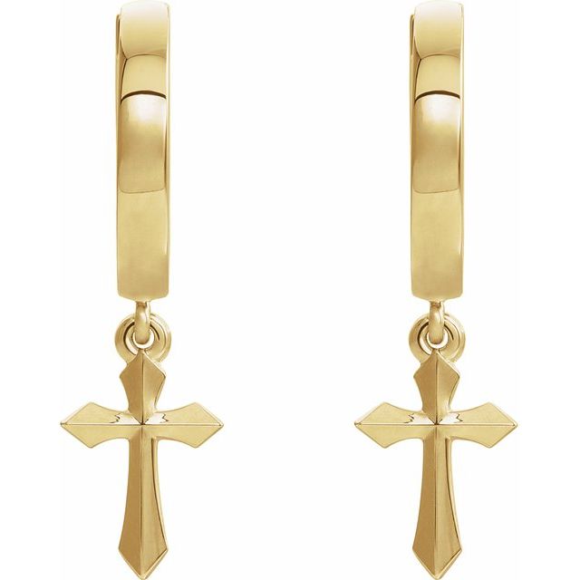 14K Yellow 20.1 mm Cross Hinged Hoop Earrings