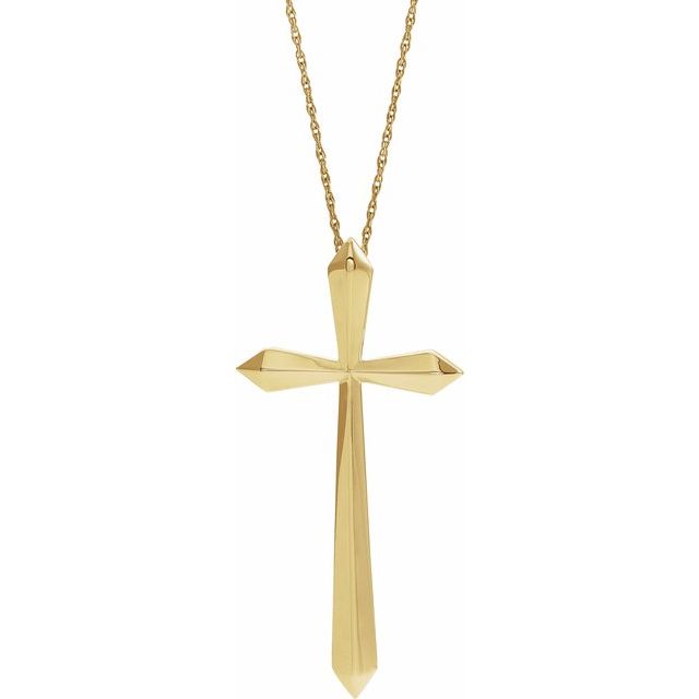 14K Yellow Elongated Cross 20" Necklace