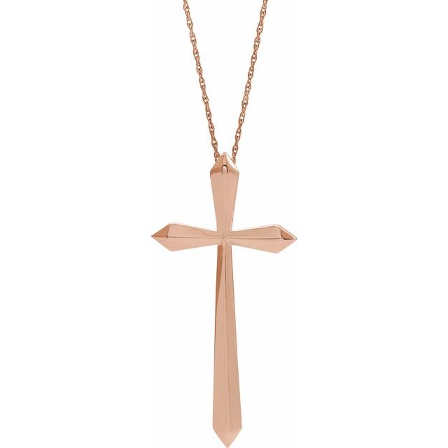 14K Rose Elongated Cross 20" Necklace