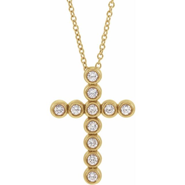14K Yellow 1/4 CTW Natural Diamond Cross 16-18" Necklace