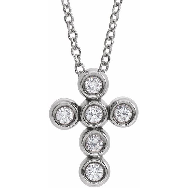 Platinum 1/6 CTW Natural Diamond Cross 16-18" Necklace