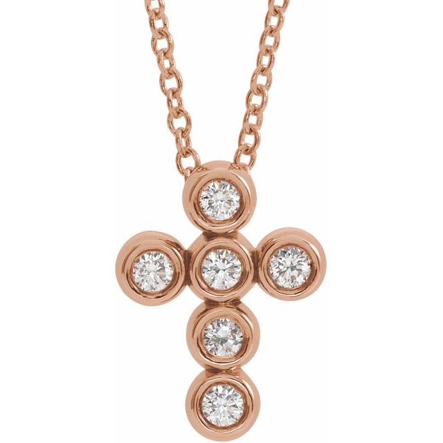 14K Rose 1/6 CTW Natural Diamond Cross 16-18" Necklace