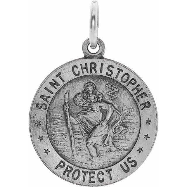 14K White 20 mm St. Christopher Medal