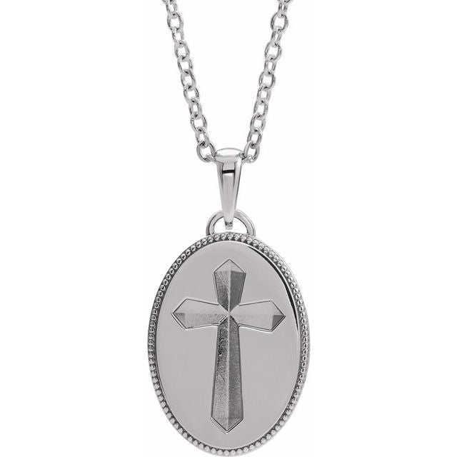 Sterling Silver  Oval Cross Medal 20" Necklace