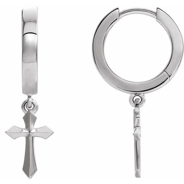 Sterling Silver 20.1 mm Cross Hinged Hoop Earrings
