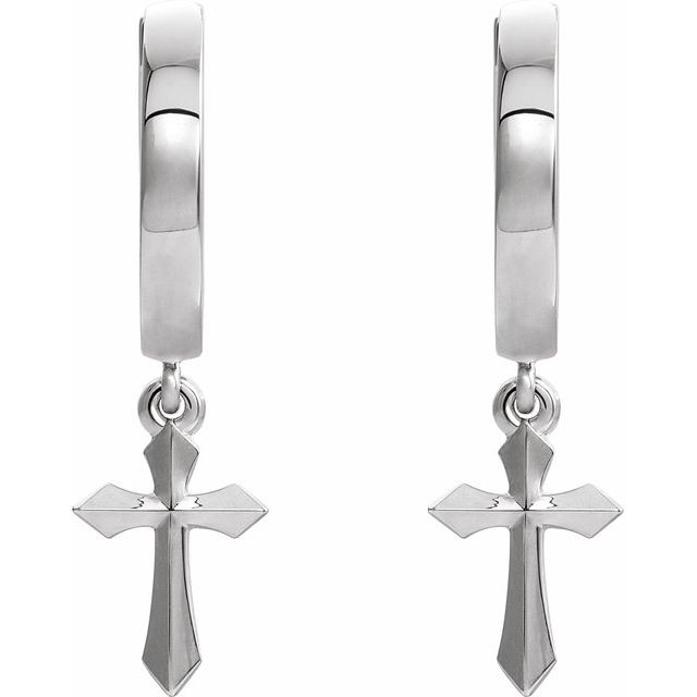 Sterling Silver 20.1 mm Cross Hinged Hoop Earrings