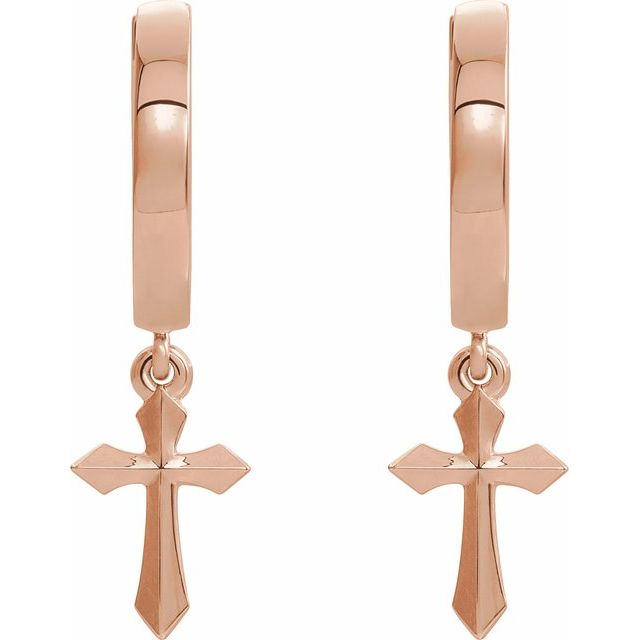 14K Rose 20.1 mm Cross Hinged Hoop Earrings