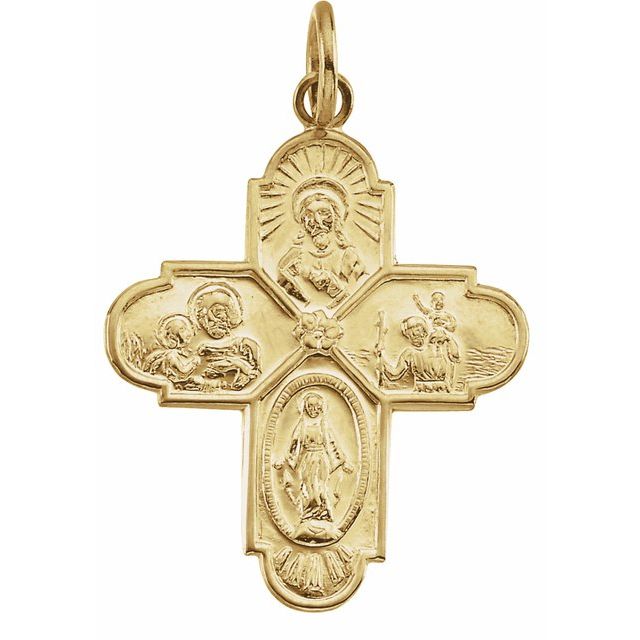 14K Yellow 24.5x21.5 mm Four-Way Cross Medal