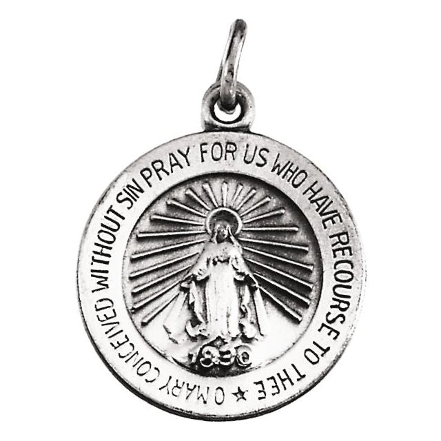 14K White 15 mm Miraculous Medal