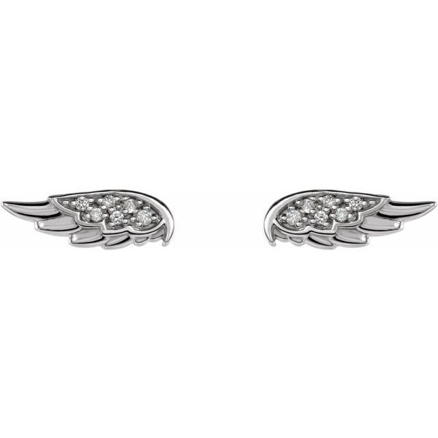 Sterling Silver .03 CTW Natural Diamond Angel Wing Earrings