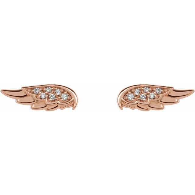 14K Rose .03 CTW Natural Diamond Angel Wing Earrings